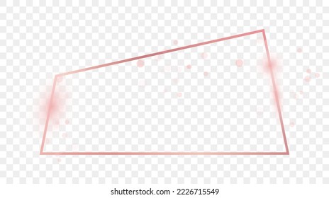Rose gold glowing trapezoid shape frame isolated on transparent background. Shiny frame with glowing effects. Vector illustration