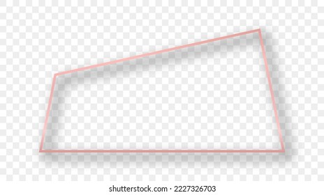 Rose gold glowing trapezoid shape frame with shadow isolated on transparent background. Shiny frame with glowing effects. Vector illustration
