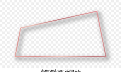 Rose gold glowing trapezoid shape frame with shadow isolated on transparent background. Shiny frame with glowing effects. Vector illustration
