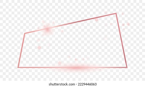 Rose gold glowing trapezoid shape frame isolated on transparent background. Shiny frame with glowing effects. Vector illustration