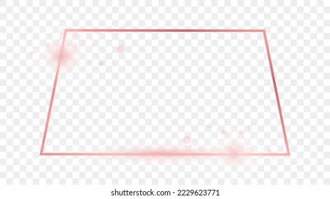 Rose gold glowing trapezoid shape frame isolated on transparent background. Shiny frame with glowing effects. Vector illustration