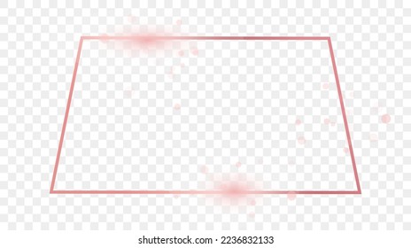 Rose gold glowing trapezoid shape frame isolated on transparent background. Shiny frame with glowing effects. Vector illustration