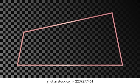 Rose gold glowing trapezoid shape frame isolated on dark transparent background. Shiny frame with glowing effects. Vector illustration