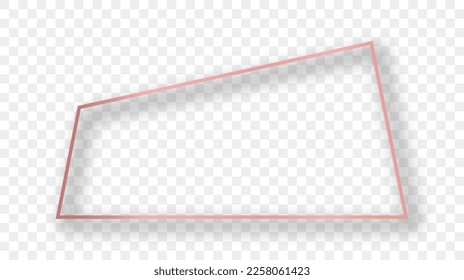 Rose gold glowing trapezoid shape frame with shadow isolated on transparent background. Shiny frame with glowing effects. Vector illustration