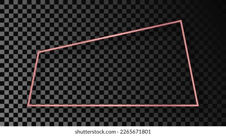 Rose gold glowing trapezoid shape frame with shadow isolated on dark transparent background. Shiny frame with glowing effects. Vector illustration