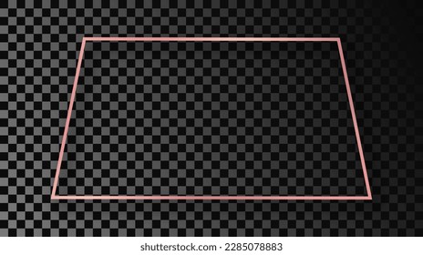 Rose gold glowing trapezoid shape frame with shadow isolated on dark transparent background. Shiny frame with glowing effects. Vector illustration