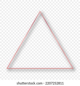 Rose gold glowing triangle frame with shadow isolated on transparent background. Shiny frame with glowing effects. Vector illustration