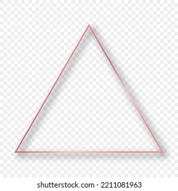 Rose gold glowing triangle frame with shadow isolated on transparent background. Shiny frame with glowing effects. Vector illustration
