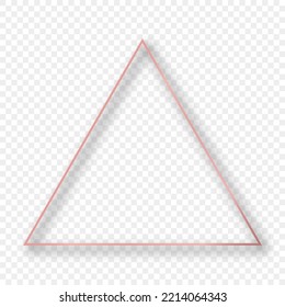 Rose gold glowing triangle frame with shadow isolated on transparent background. Shiny frame with glowing effects. Vector illustration