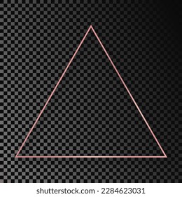 Rose gold glowing triangle frame with shadow isolated on dark transparent background. Shiny frame with glowing effects. Vector illustration