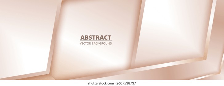 Rose gold gradient abstract background with geometric shapes. Wide 3d vector illustration