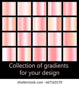 Rose gold gradient collection. Collection of pink gradient illustrations for cosmetic product design, cosmetic cream bottle design, background, cover, frame, ribbon, banner, package design template