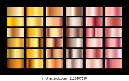 Rose gold gradient collection vector design texture. Golden bronze metal gradient template for web.