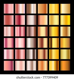 Rose gold gradient collection vector design texture. Golden bronze metal gradient template for web.