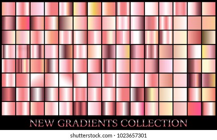 Rose gold gradient set background vector icon texture metallic illustration for frame, ribbon, banner, coin and label. Realistic abstract golden design seamless pattern. Elegant light shine template