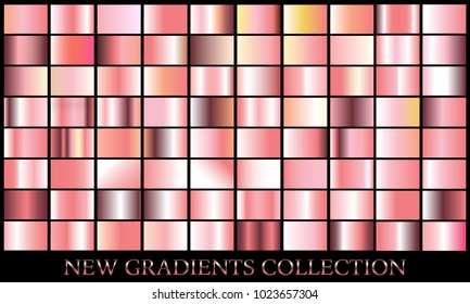 Rose gold gradient set background vector icon texture metallic illustration for frame, ribbon, banner, coin and label. Realistic abstract golden design seamless pattern. Elegant light shine template