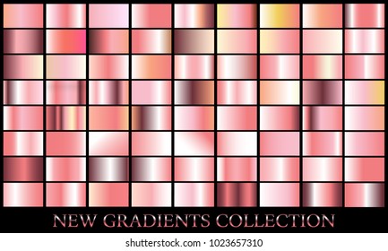 Rose gold gradient set background vector icon texture metallic illustration for frame, ribbon, banner, coin and label. Realistic abstract golden design seamless pattern. Elegant light shine template