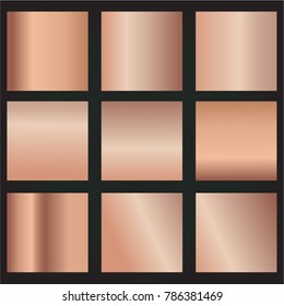 Rose gold gradient texture set isolated, Golden vector.