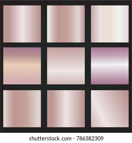 Rose gold gradient texture set isolated, Golden vector.