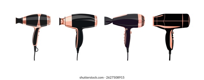 Modelo de design de secadores de cabelo de ouro rosa