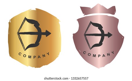 Rose Gold Logo Design of Arrow Bow. Vector, Illustration, Hand Drawn and Doodle. EPS10