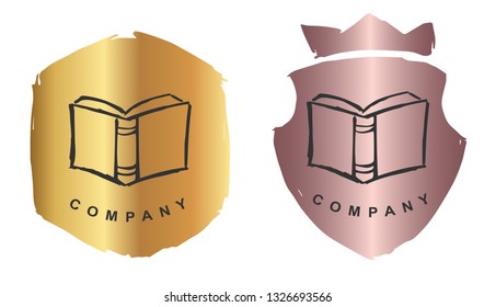 Rose Gold Logo Design of Books Education for Knowledge. Vector, Illustration, Hand Drawn and Doodle. EPS10