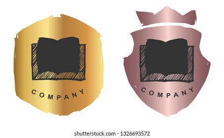 Rose Gold Logo Design of Books Education for Knowledge. Vector, Illustration, Hand Drawn and Doodle. EPS10