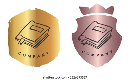 Rose Gold Logo Design of Books Education for Knowledge. Vector, Illustration, Hand Drawn and Doodle. EPS10