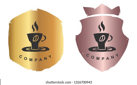 Rose Gold Logo Design of Coffee Drinks. Vector, Illustration, Hand Drawn and Doodle. EPS10