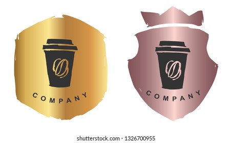 Rose Gold Logo Design of Coffee Drinks. Vector, Illustration, Hand Drawn and Doodle. EPS10