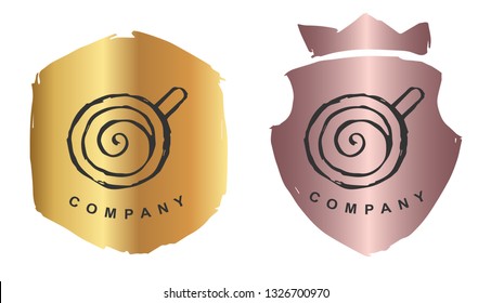 Rose Gold Logo Design of Coffee Drinks. Vector, Illustration, Hand Drawn and Doodle. EPS10