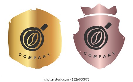 Rose Gold Logo Design of Coffee Drinks. Vector, Illustration, Hand Drawn and Doodle. EPS10