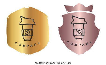 Rose Gold Logo Design of Coffee Drinks. Vector, Illustration, Hand Drawn and Doodle. EPS10
