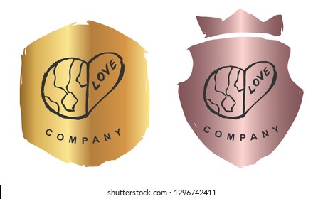 Rose Gold Logo Design of Earth. Vector, Illustration, Hand Drawn and Doodle.