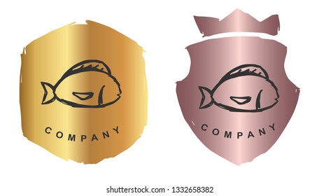 Rose Gold Logo Design of Fish Animal. Vector, Illustration, Hand Drawn and Doodle. EPS10