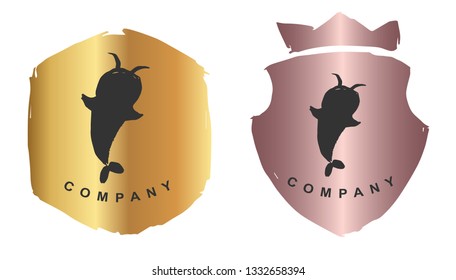 Rose Gold Logo Design of Fish Animal. Vector, Illustration, Hand Drawn and Doodle. EPS10