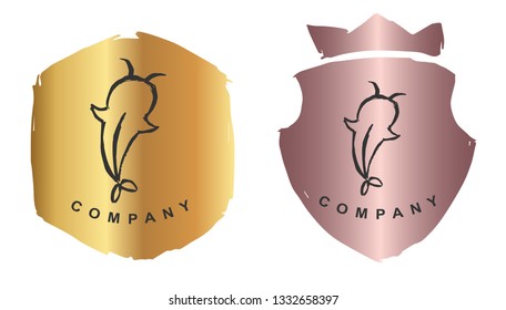 Rose Gold Logo Design of Fish Animal. Vector, Illustration, Hand Drawn and Doodle. EPS10
