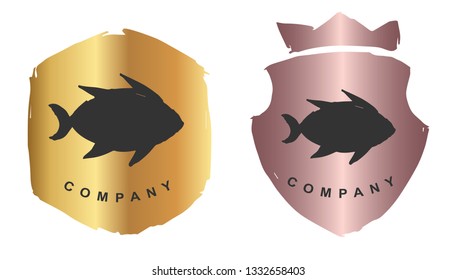 Rose Gold Logo Design of Fish Animal. Vector, Illustration, Hand Drawn and Doodle. EPS10