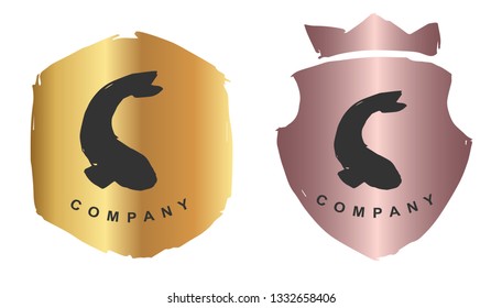 Rose Gold Logo Design of Fish Animal. Vector, Illustration, Hand Drawn and Doodle. EPS10