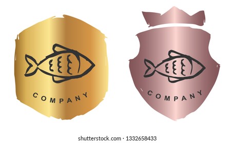 Rose Gold Logo Design of Fish Animal. Vector, Illustration, Hand Drawn and Doodle. EPS10