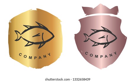 Rose Gold Logo Design of Fish Animal. Vector, Illustration, Hand Drawn and Doodle. EPS10