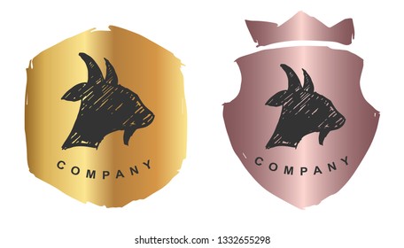 Rose Gold Logo Design of Goat Animal. Vector, Illustration, Hand Drawn and Doodle. EPS10