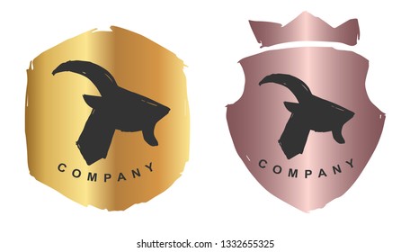 Rose Gold Logo Design of Goat Animal. Vector, Illustration, Hand Drawn and Doodle. EPS10