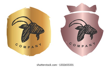 Rose Gold Logo Design of Goat Animal. Vector, Illustration, Hand Drawn and Doodle. EPS10