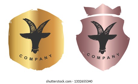 Rose Gold Logo Design of Goat Animal. Vector, Illustration, Hand Drawn and Doodle. EPS10