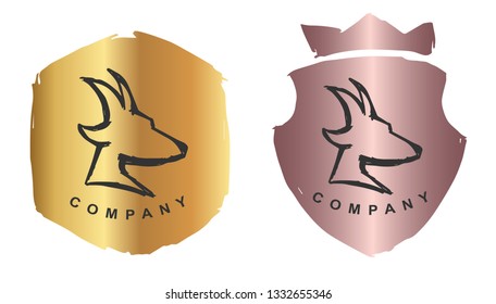 Rose Gold Logo Design of Goat Animal. Vector, Illustration, Hand Drawn and Doodle. EPS10