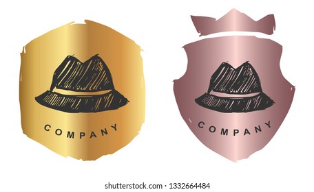 Rose Gold Logo Design of Man Hat or Cap. Vector, Illustration, Hand Drawn and Doodle. EPS10