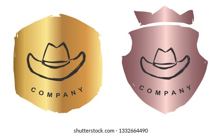 Rose Gold Logo Design of Man Hat or Cap. Vector, Illustration, Hand Drawn and Doodle. EPS10