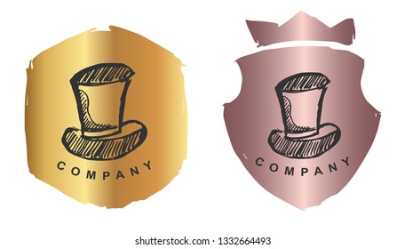 Rose Gold Logo Design of Man Hat or Cap. Vector, Illustration, Hand Drawn and Doodle. EPS10