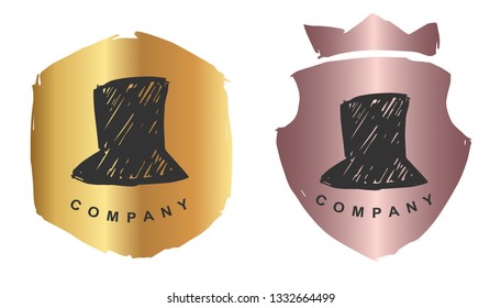 Rose Gold Logo Design of Man Hat or Cap. Vector, Illustration, Hand Drawn and Doodle. EPS10